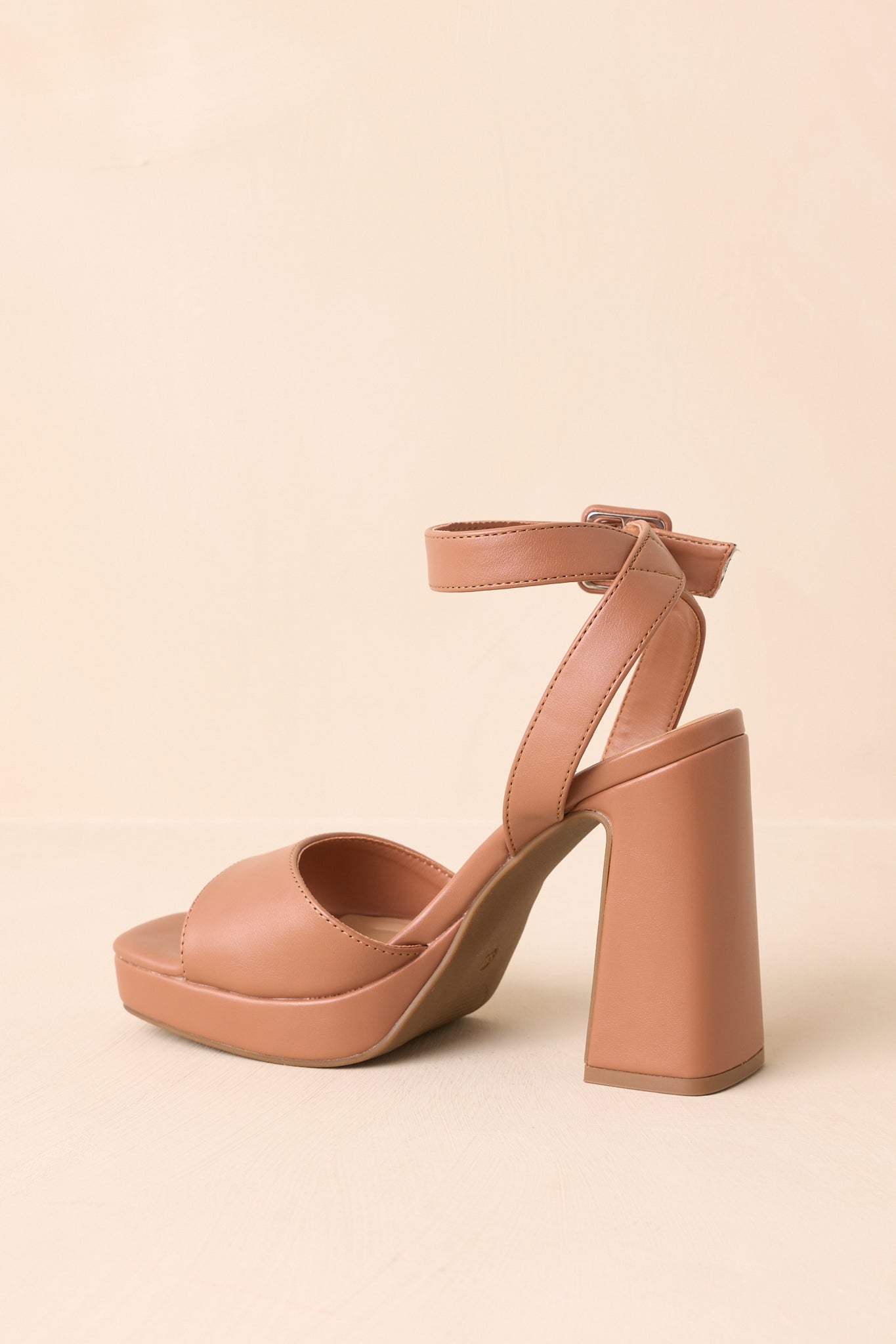 Hold That Thought Caramel Brown Faux Leather Platform Block Heels