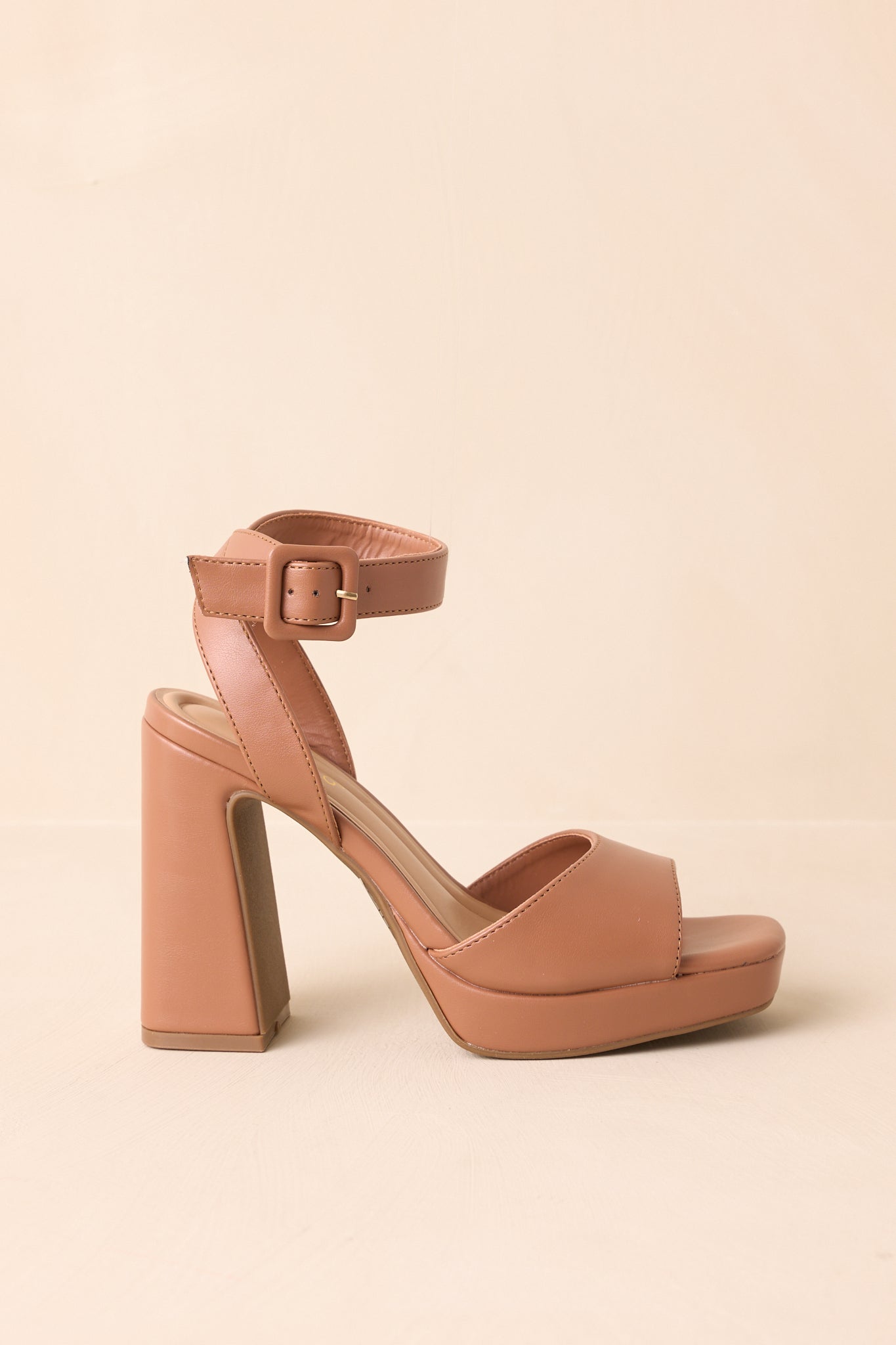 Hold That Thought Caramel Brown Faux Leather Platform Block Heels