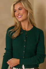 Easy to Admire Hunter Green Cotton Cable Knit Cardigan