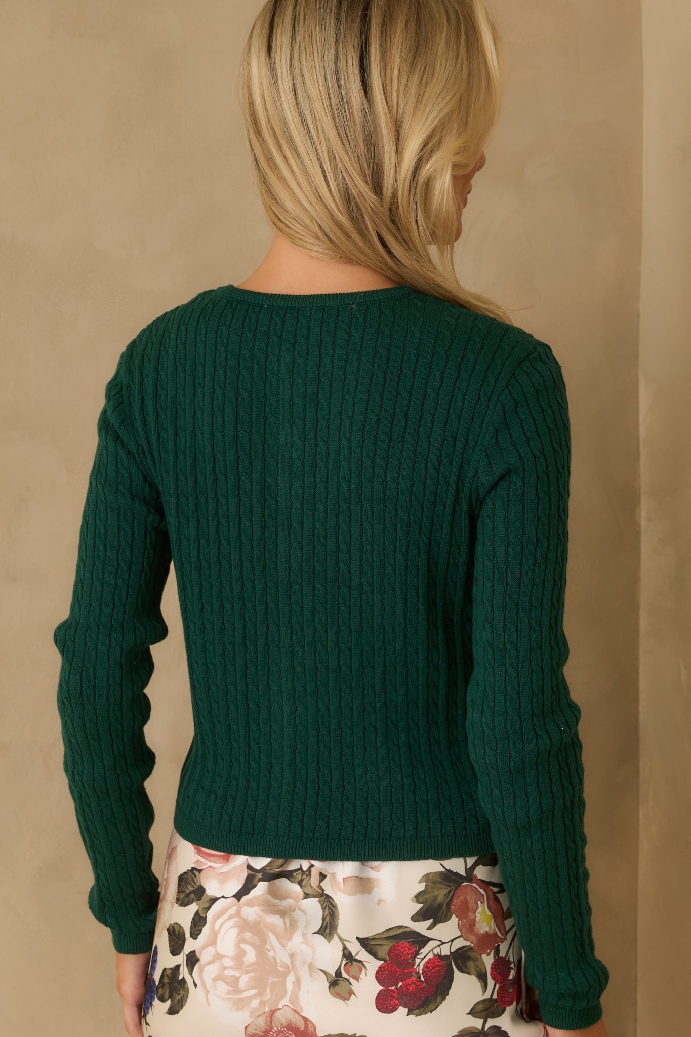 Easy to Admire Hunter Green Cotton Cable Knit Cardigan