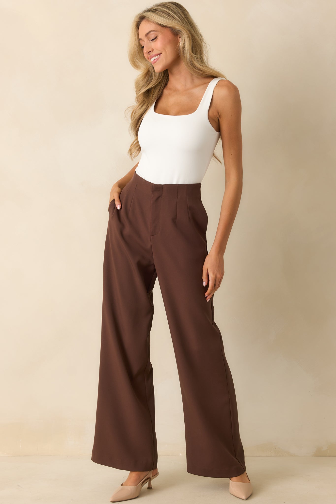 Making A Change Chocolate Brown High Waisted Wide Leg Pants