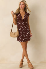 MINKPINK Chocolate Brown Polka Dot Cedar Bias Mini Dress