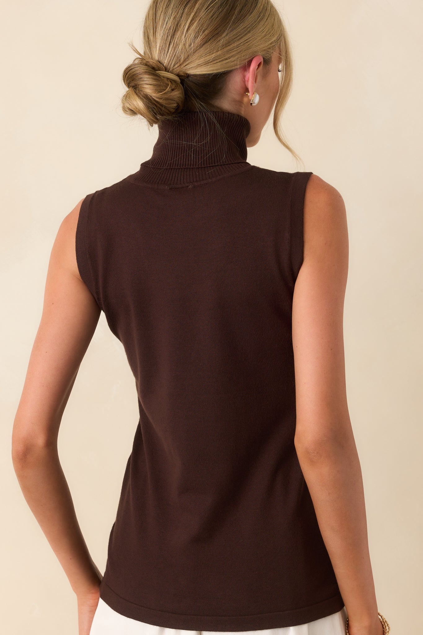 Peaceful Feelings Chocolate Brown Sleeveless Turtleneck Sweater