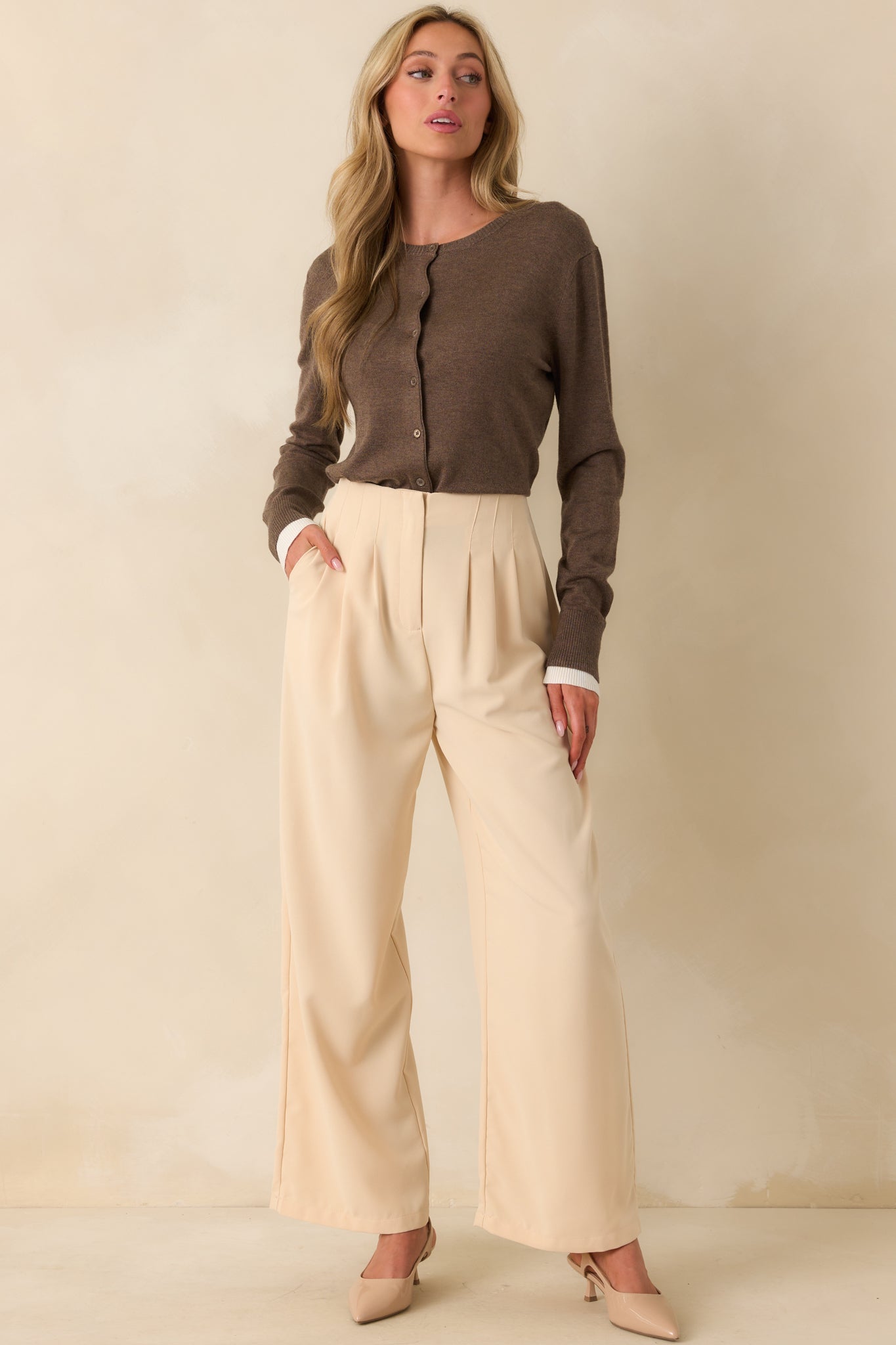Keep Things Simple Brown Button Front Long Sleeve Cardigan