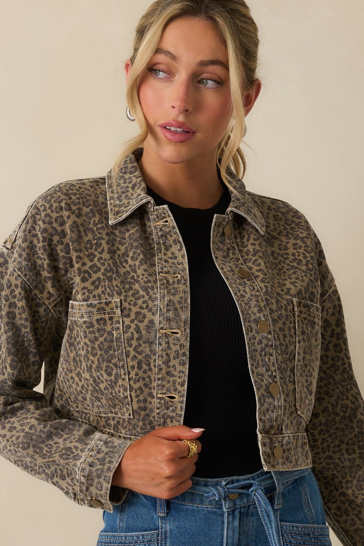 MINKPINK Brown Cotton Anouk Animal Print Crop Jacket