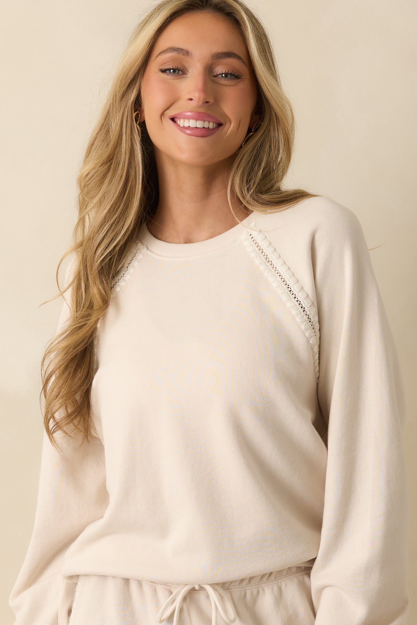 Z Supply Ivory All Around Embroidered Sweatshirt