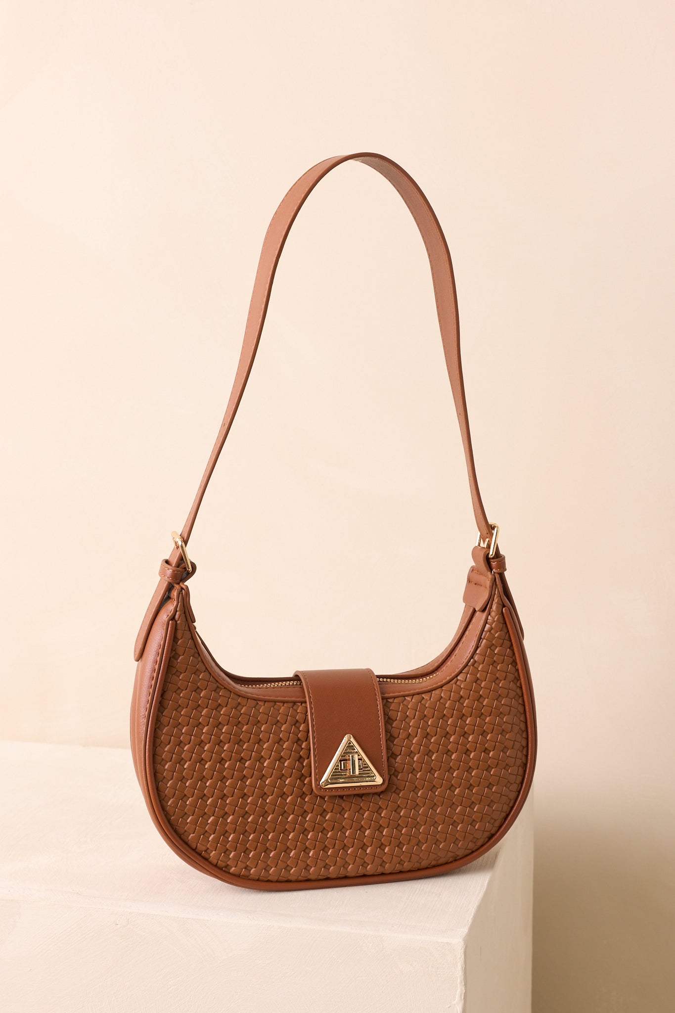 Trust Me On This One Cognac Brown Woven Faux Leather Handbag