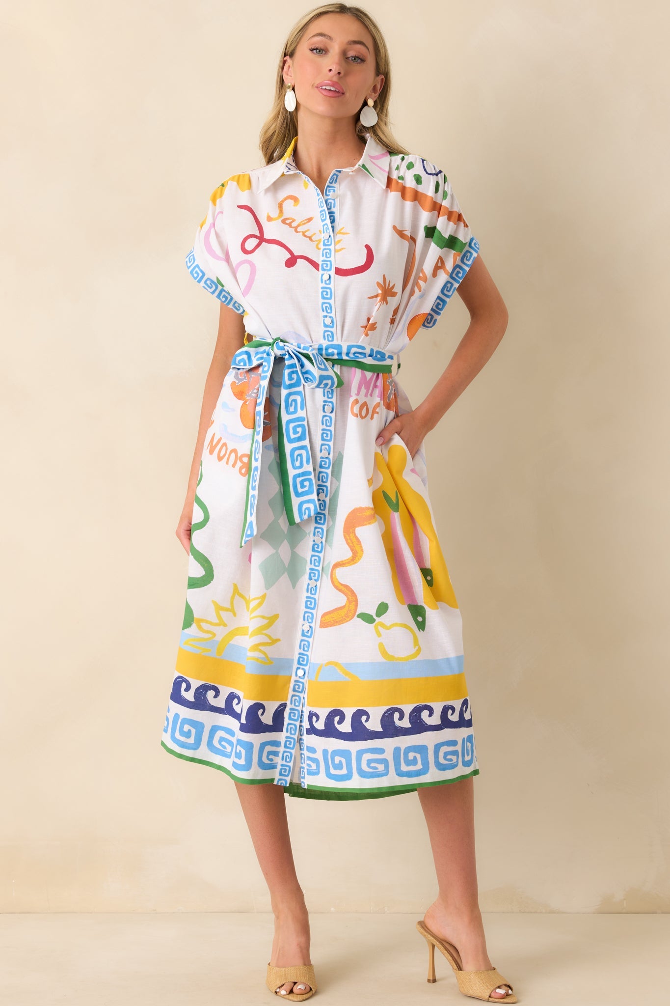 Prosperina Cleo Multi Print Linen Blend Midi Dress