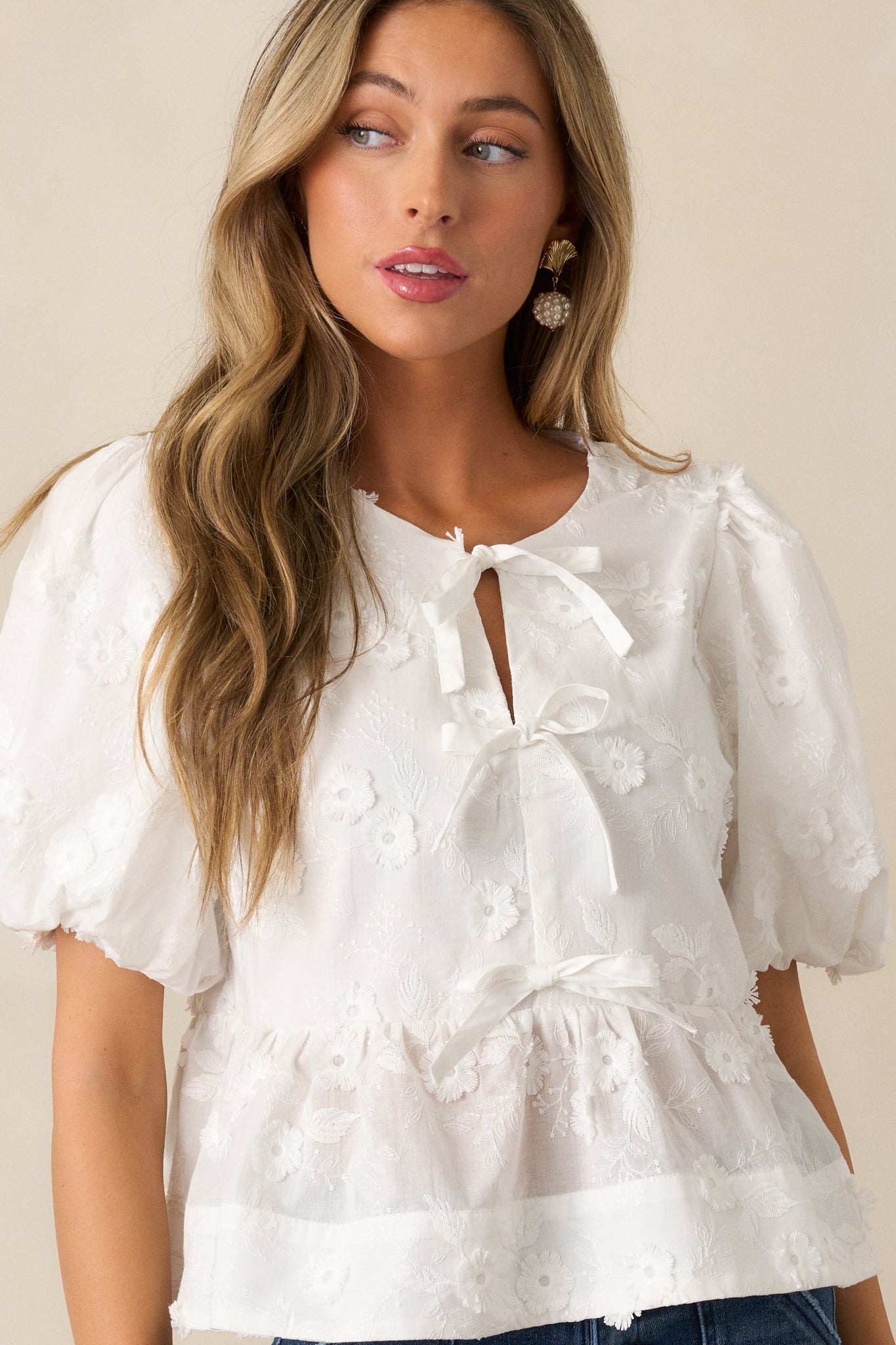Picnic At Sunset White Floral Embroidered Blouse