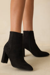 From Here On Black Faux Suede Block Heel Ankle Boots