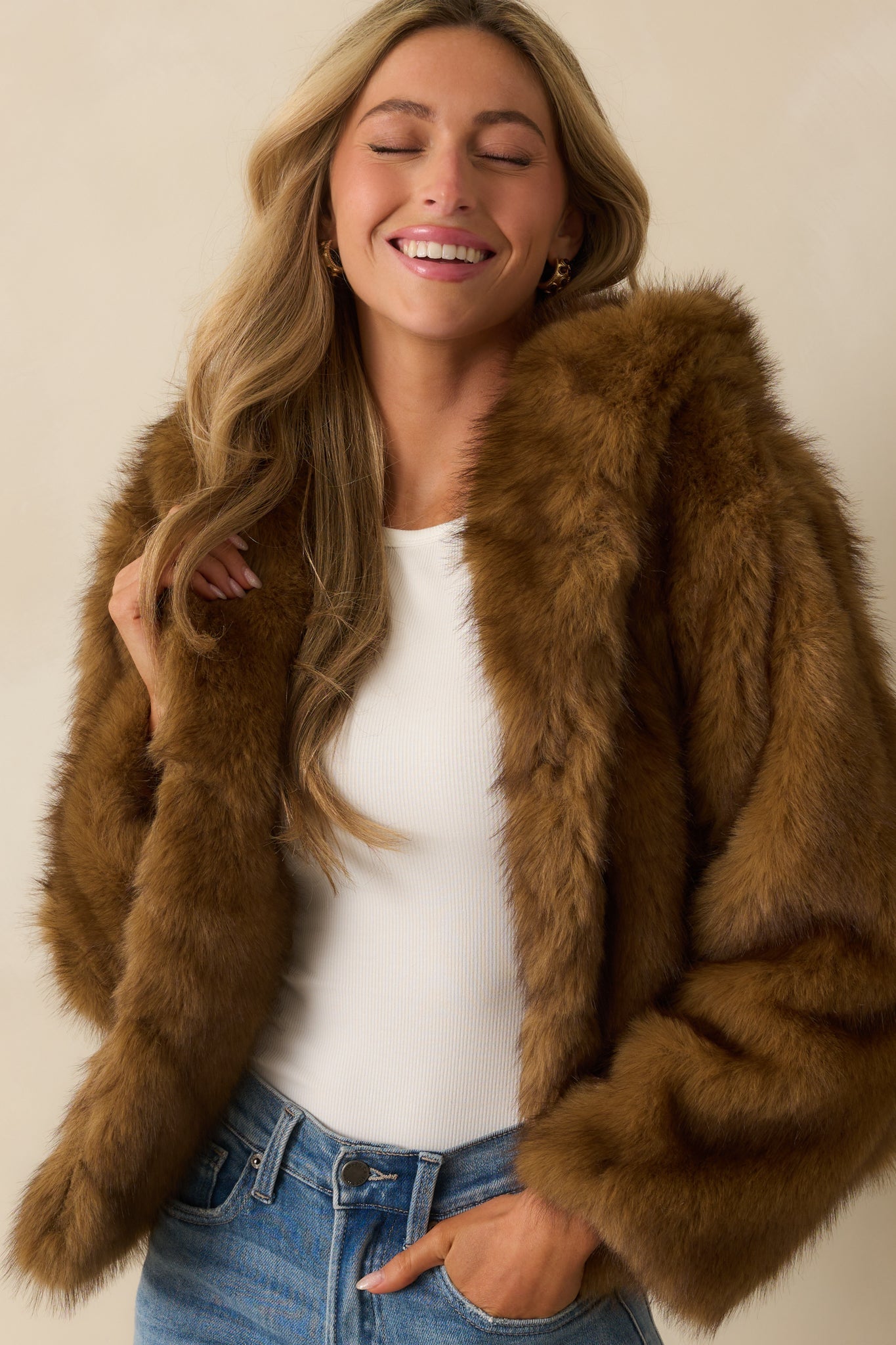 Everything Considered Brown Faux Fur Hooded Jacket