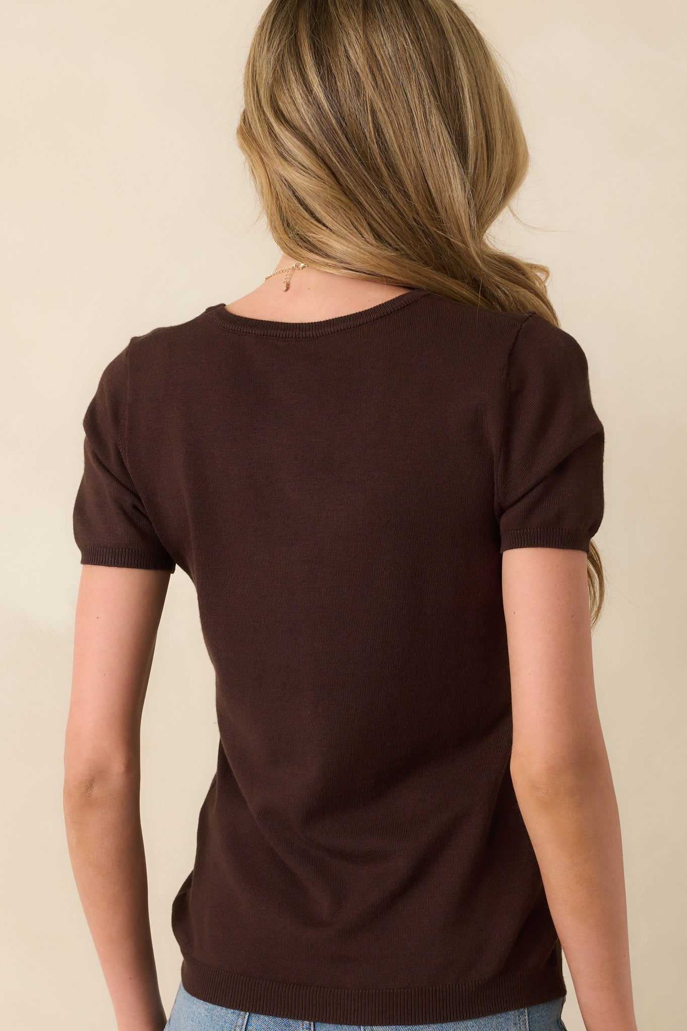 Cross Your Mind Dark Brown Short Sleeve Sweater Top