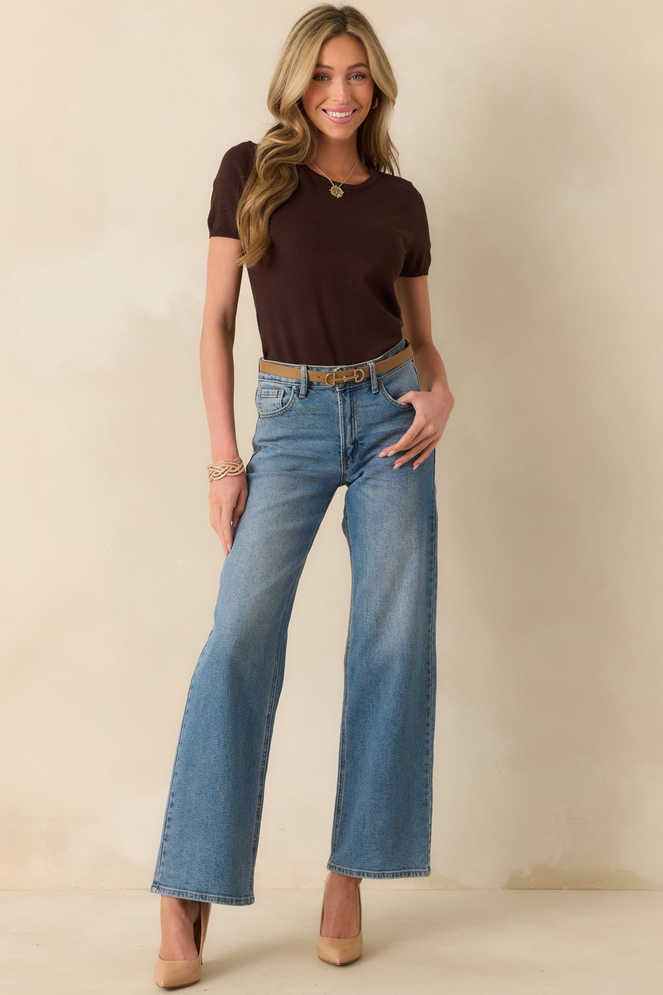 Cross Your Mind Dark Brown Short Sleeve Sweater Top