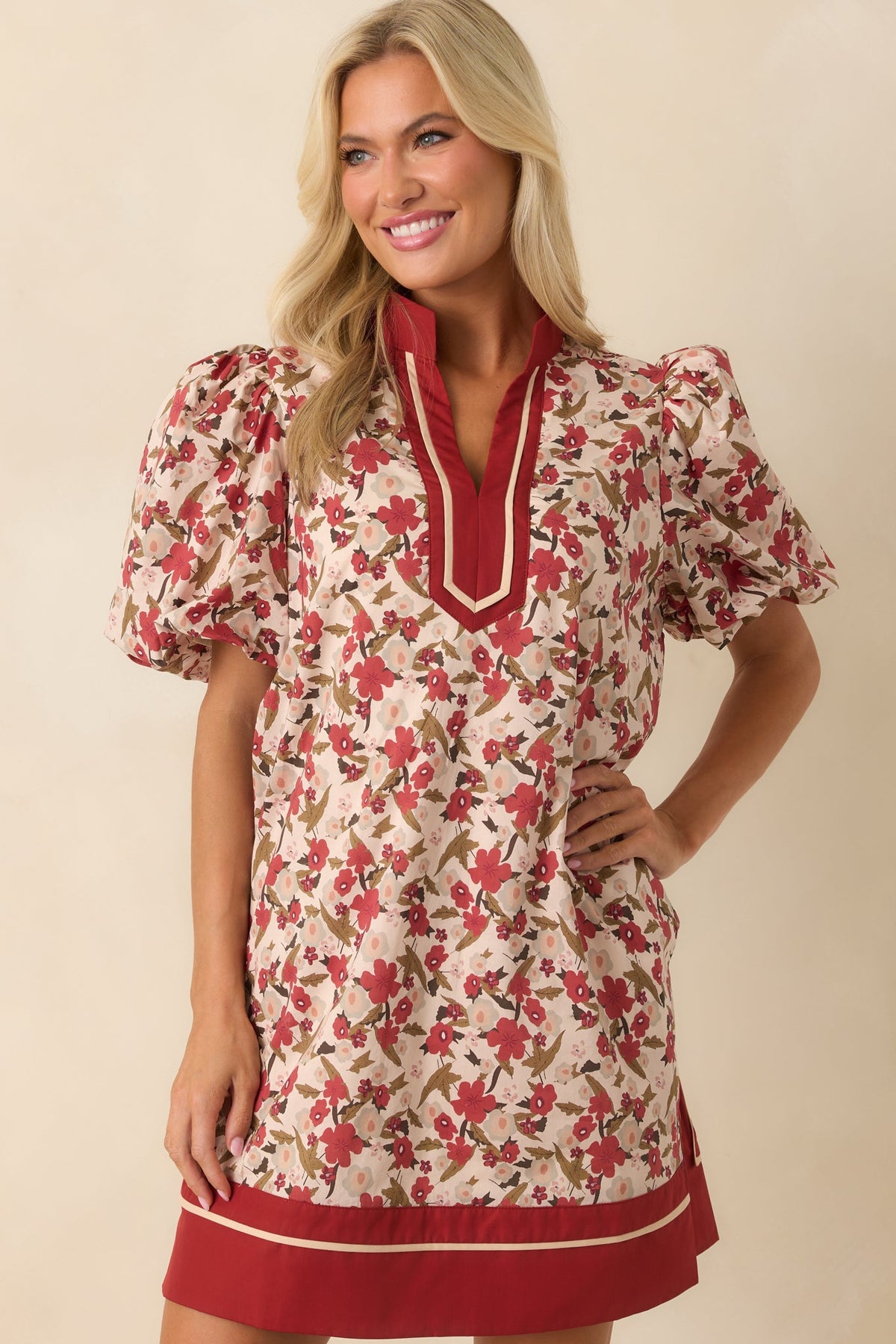 Endless Daydreaming Dark Rust Multi Floral Print Cotton Mini Dress