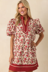 Endless Daydreaming Dark Rust Multi Floral Print Cotton Mini Dress