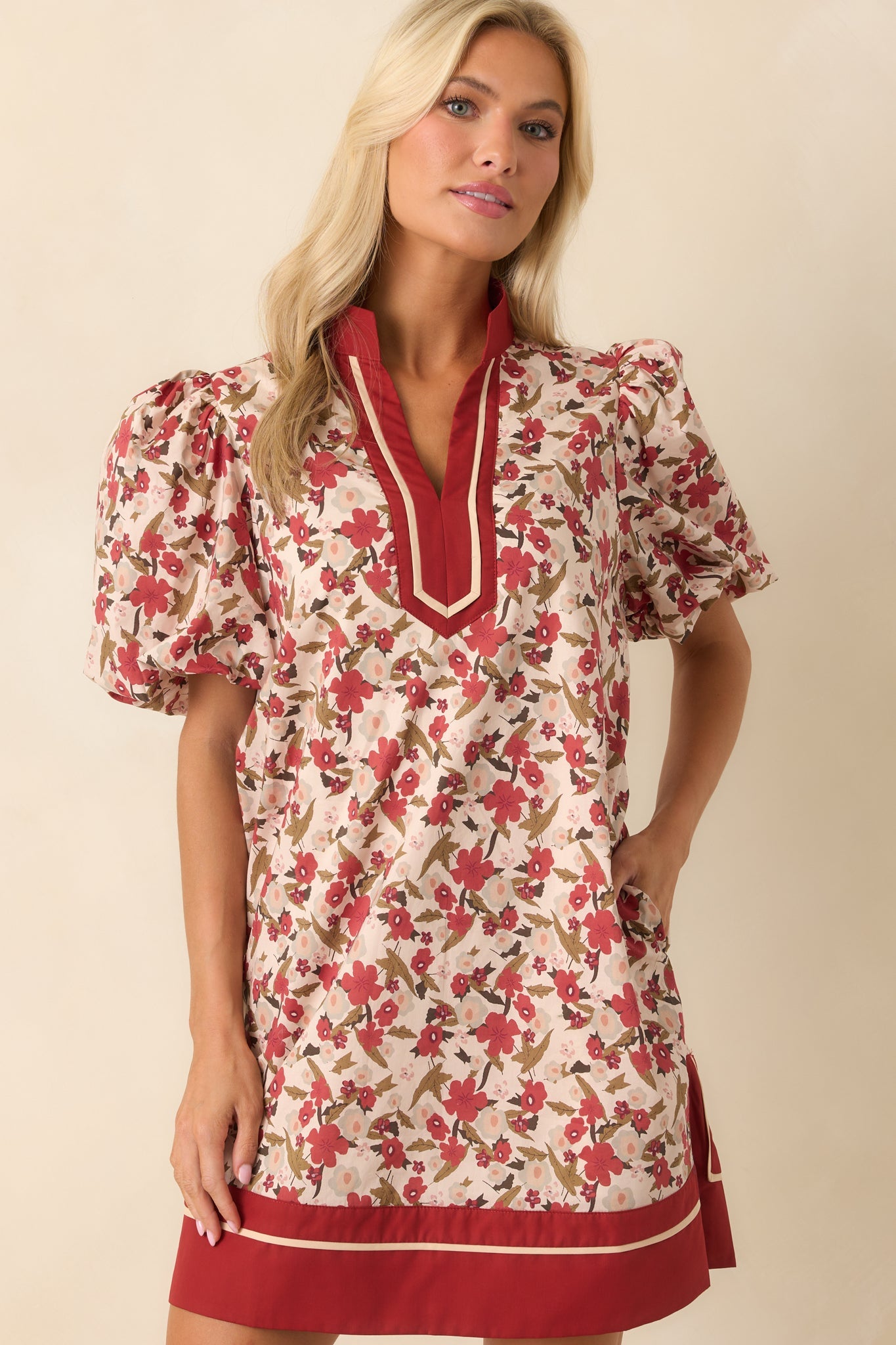 Endless Daydreaming Dark Rust Multi Floral Print Cotton Mini Dress