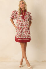 Endless Daydreaming Dark Rust Multi Floral Print Cotton Mini Dress