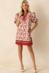 Endless Daydreaming Dark Rust Multi Floral Print Cotton Mini Dress