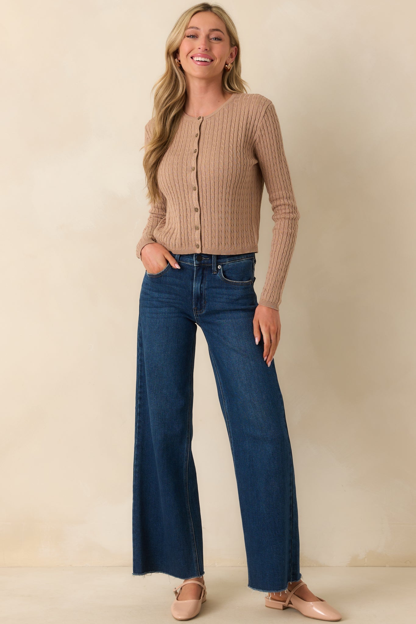 Easy to Admire Dark Taupe Cotton Cable Knit Cardigan
