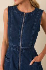 True To Herself Dark Wash Cotton Sleeveless Denim Midi Dress