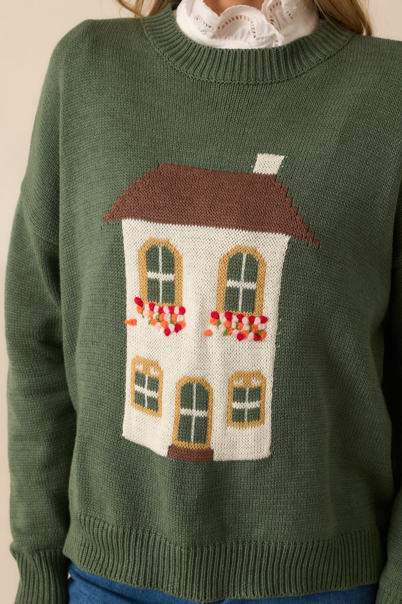 Reminds Me Of Home Green Knit Cotton Crewneck Sweater