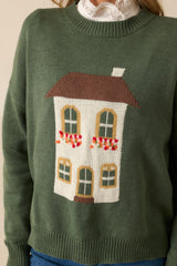 Reminds Me Of Home Green Knit Cotton Crewneck Sweater