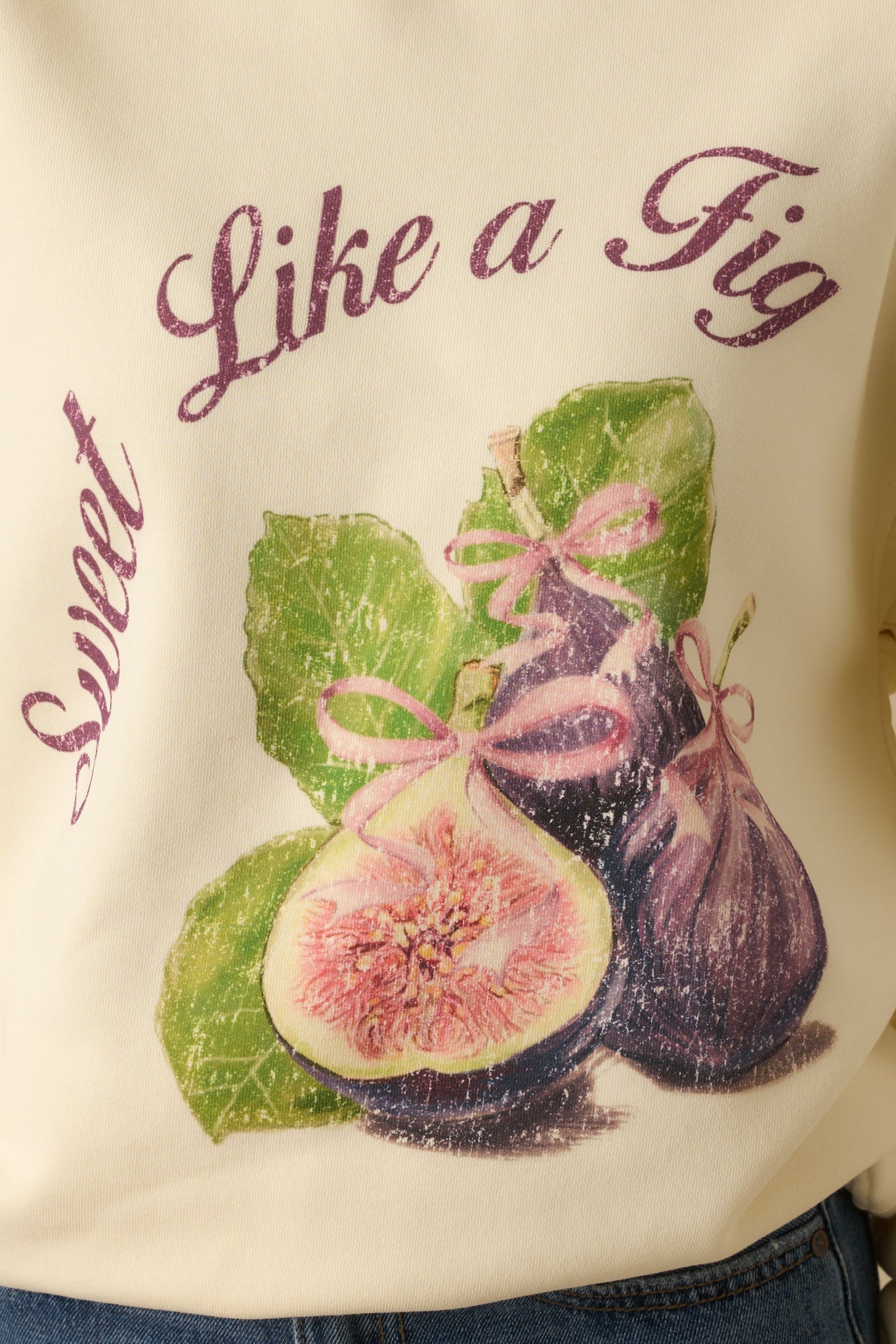 Sweet Like A Fig Ivory Cotton Graphic Crewneck Sweatshirt