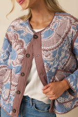 Got It Covered Ash Blue Multi Paisley Floral Print Cotton Jacket