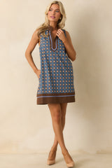 Found Her Balance Dusty Blue Multi Floral Print Cotton Mini Dress