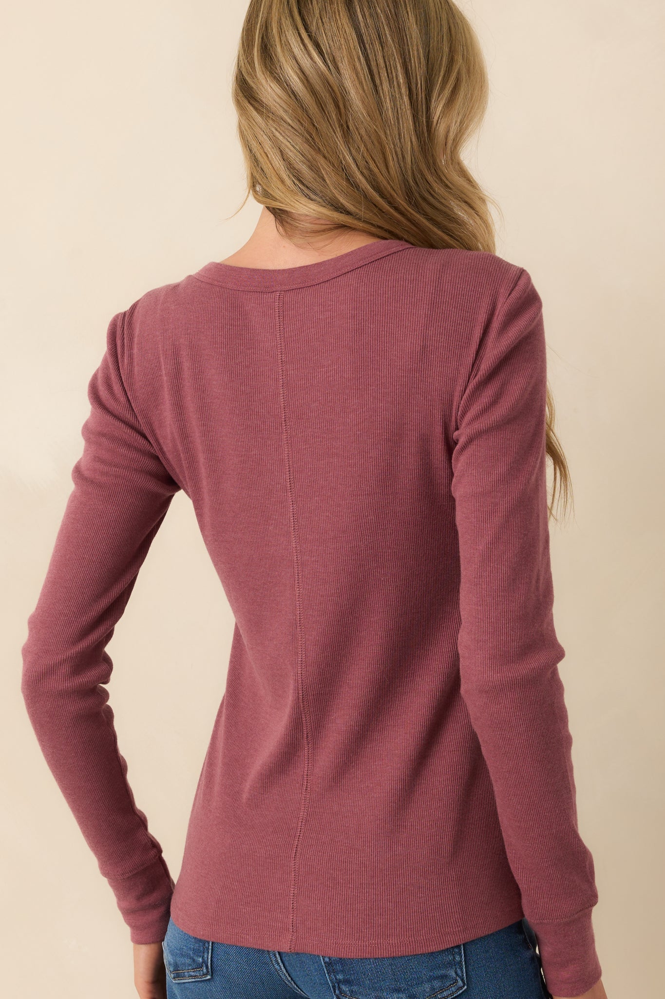 Everyday Envy Plum Purple Ribbed Cotton Long Sleeve Henley Tee