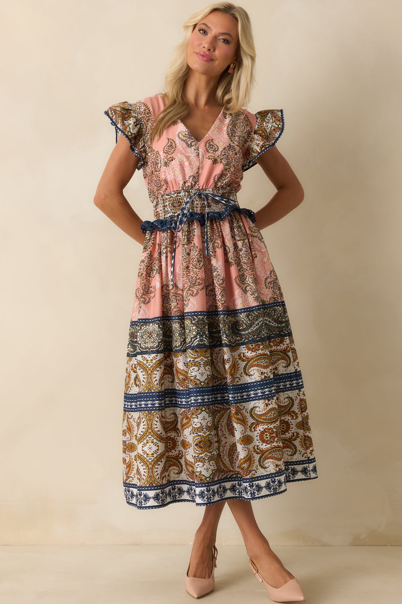 The Way It Goes Rose Pink Multi Print Cotton Midi Dress