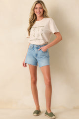 Z Supply Light Beige Cotton Wildflowers Boyfriend Tee