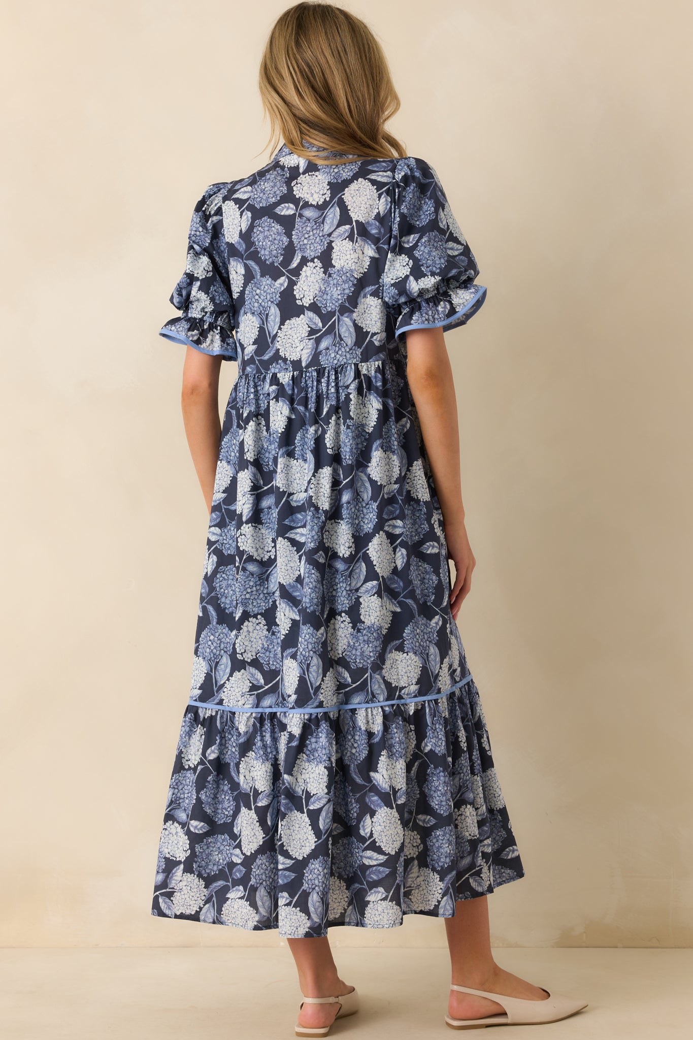 Setting The Pace Blue Hydrangea Floral Print Cotton Maxi Dress