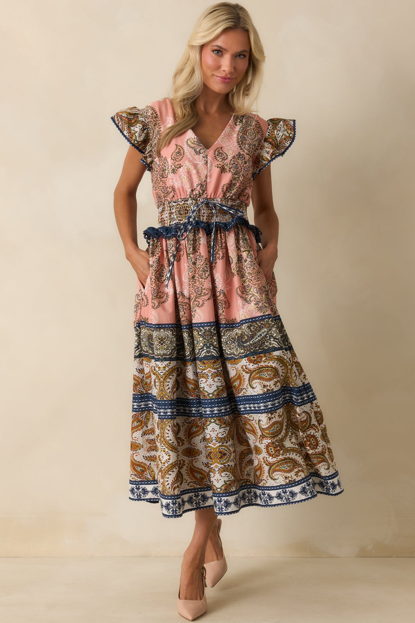 The Way It Goes Rose Pink Multi Print Cotton Midi Dress