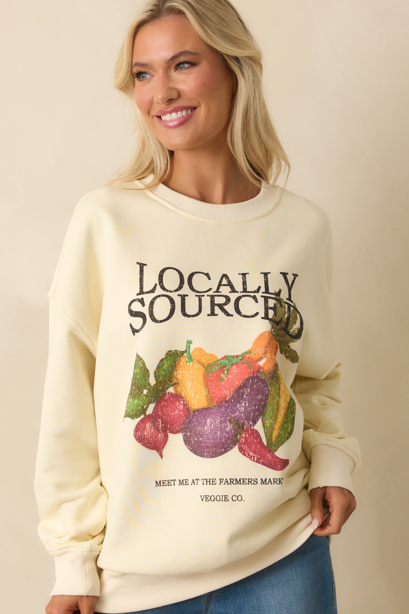 Locally Sourced Ivory Cotton Graphic Crewneck Sweatshirt