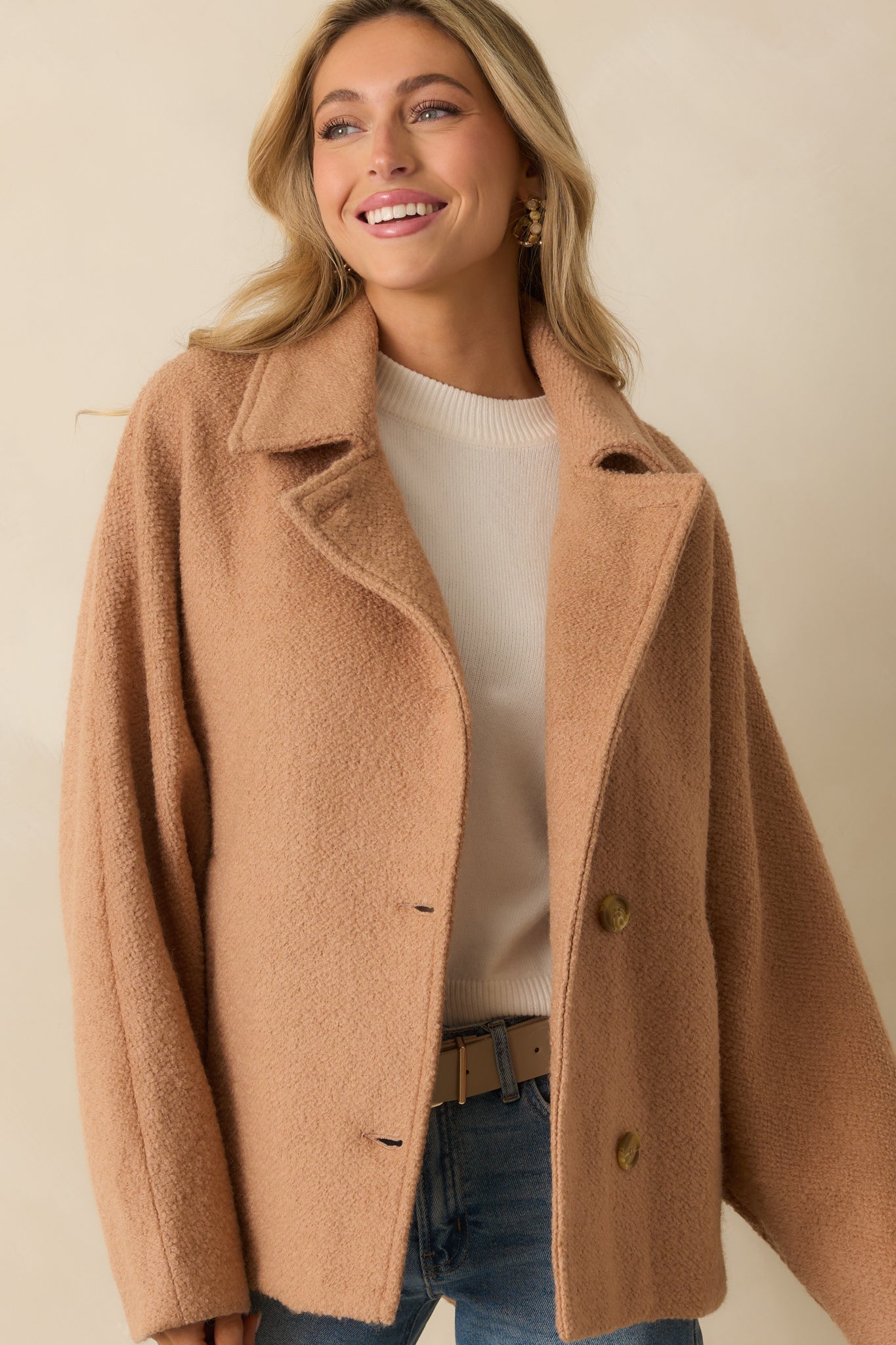 All I Could Ask Camel Brown Single Breasted Wool Blend Coat