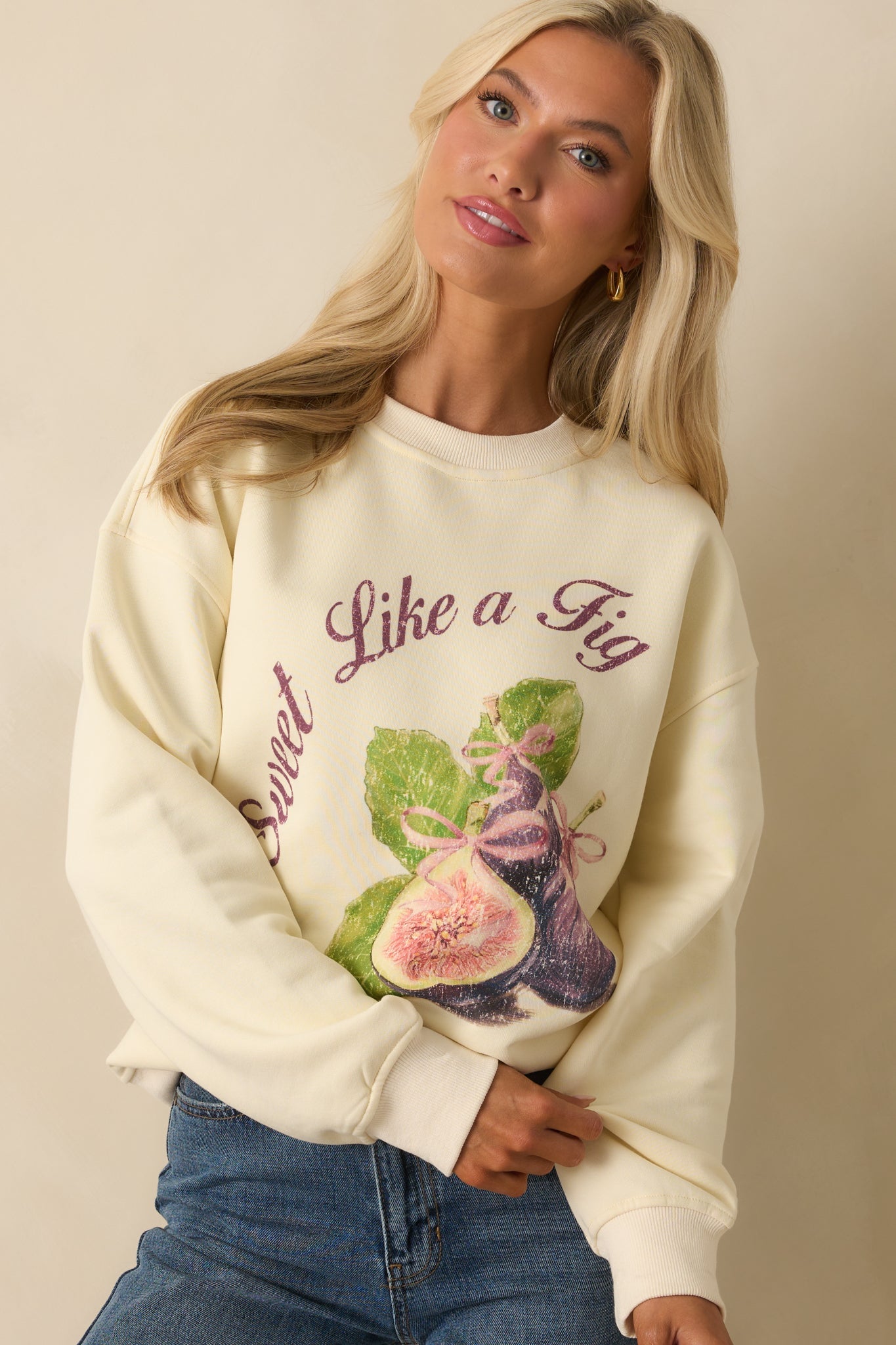 Sweet Like A Fig Ivory Cotton Graphic Crewneck Sweatshirt