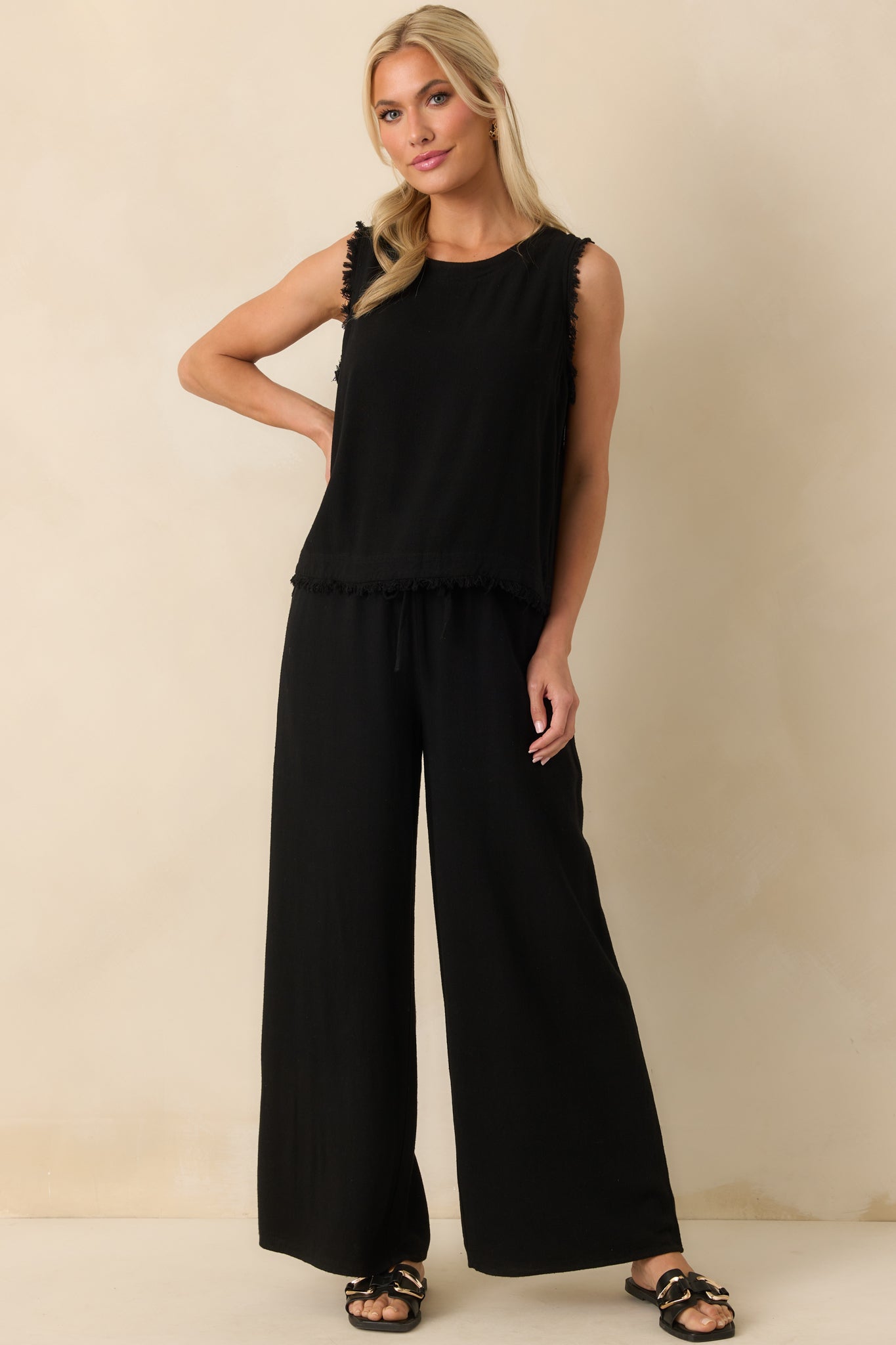 Neutral Nomad Black Linen Blend Pants