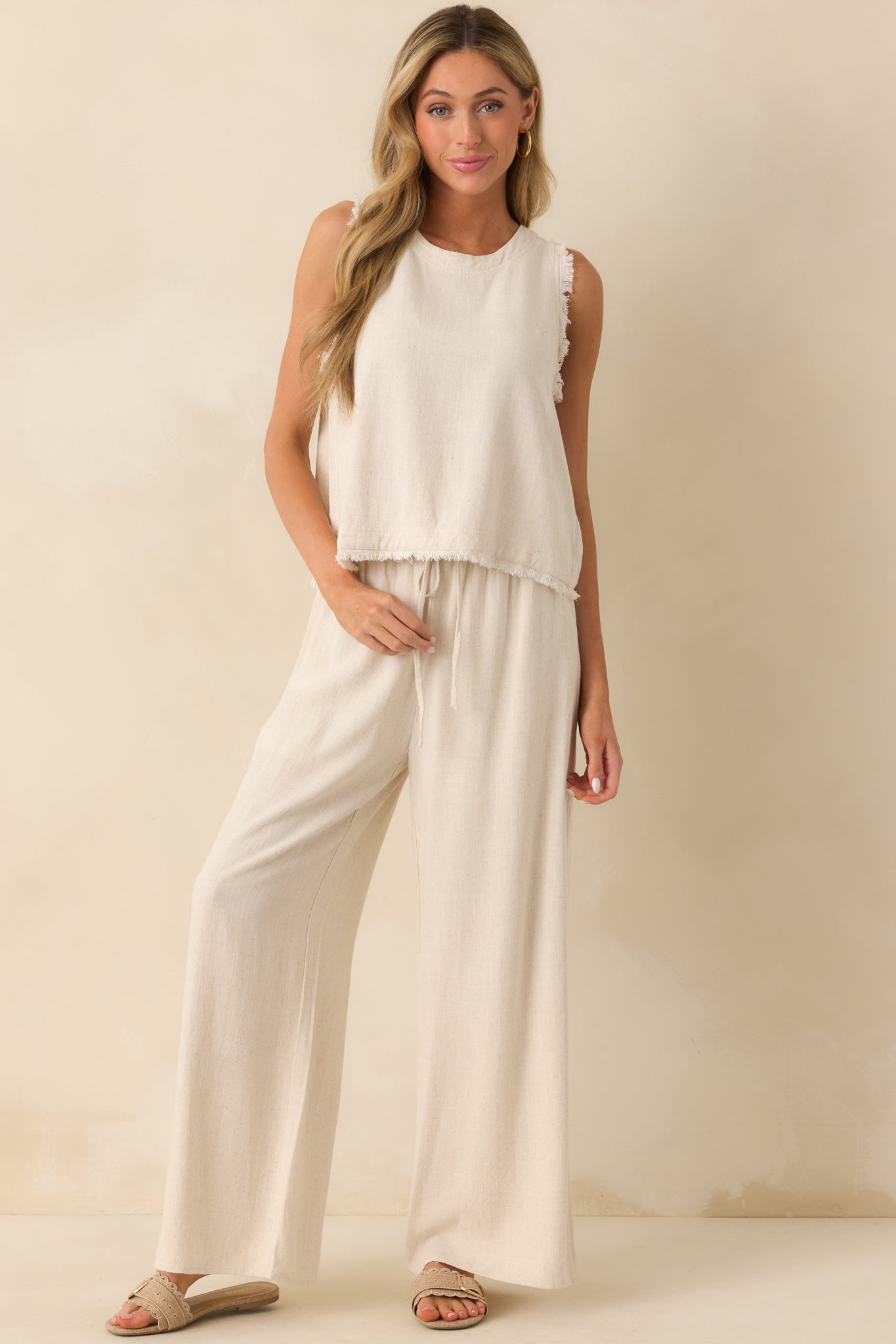 Neutral Nomad Sandstone Linen Blend Pants