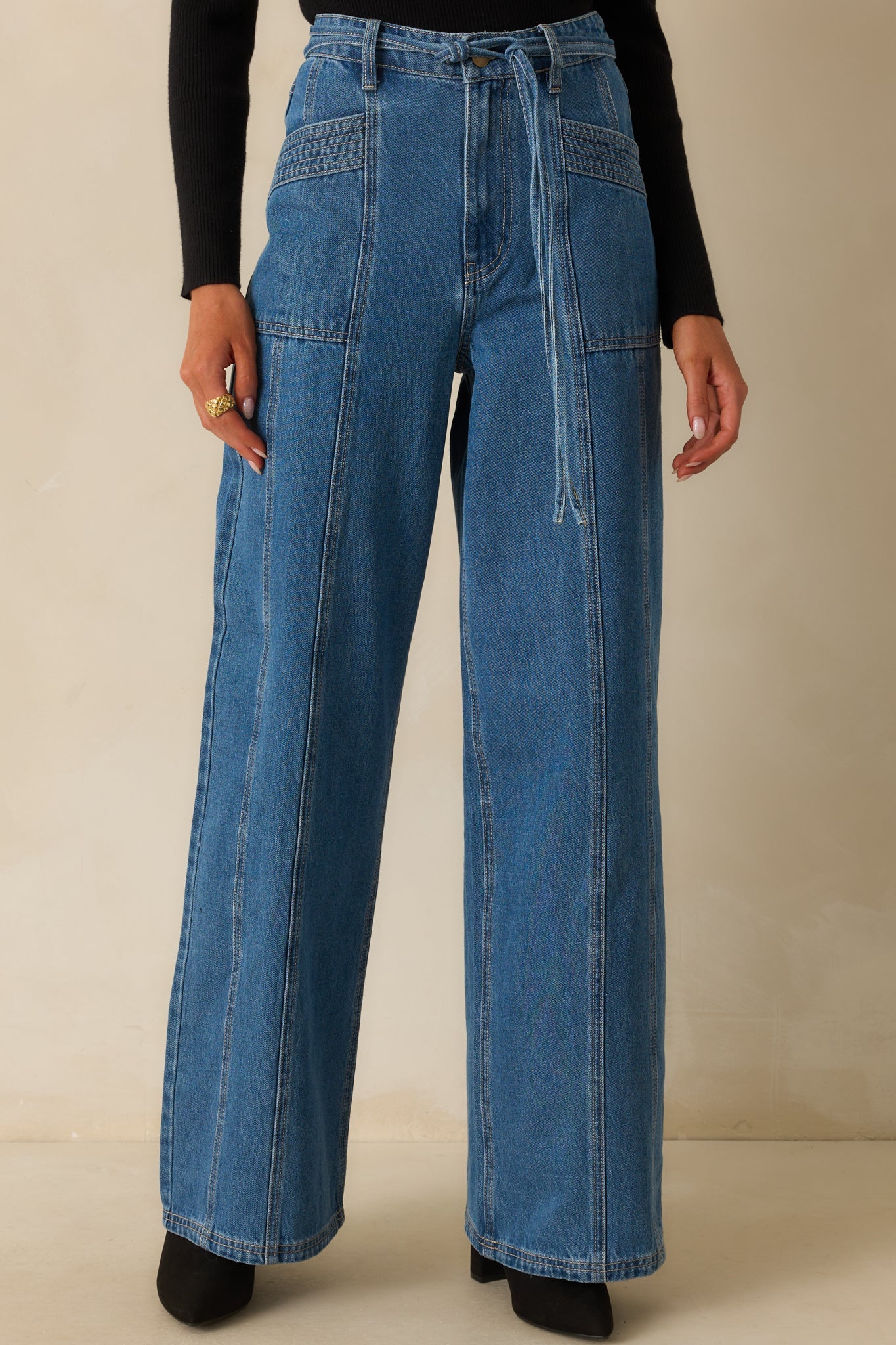 MINKPINK Medium Wash Cotton Tully Wide Leg Jeans