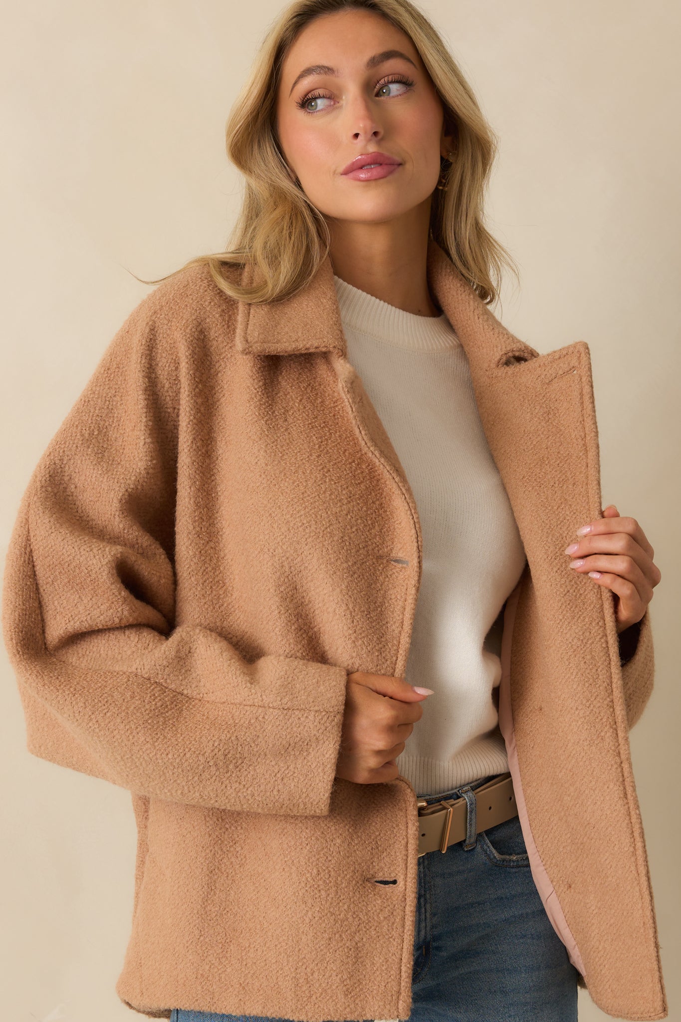 All I Could Ask Camel Brown Single Breasted Wool Blend Coat