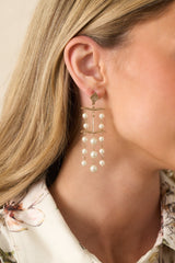 Ending On A High Note Gold Ivory Pearl Chandelier Drop Earrings