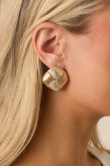 Set Up For Success Gold Textured Square Earrings