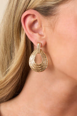 She's Got Plans Gold Textured Oval Drop Earrings