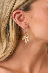 Own The Evening Gold Ivory Pearl Floral Drop Earrings