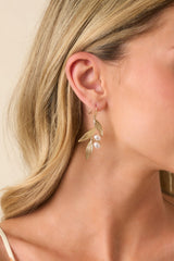 Own The Evening Gold Ivory Pearl Floral Drop Earrings