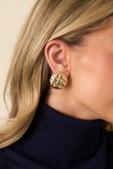 Grace Comes Easy Gold Woven Textured Circle Stud Earrings