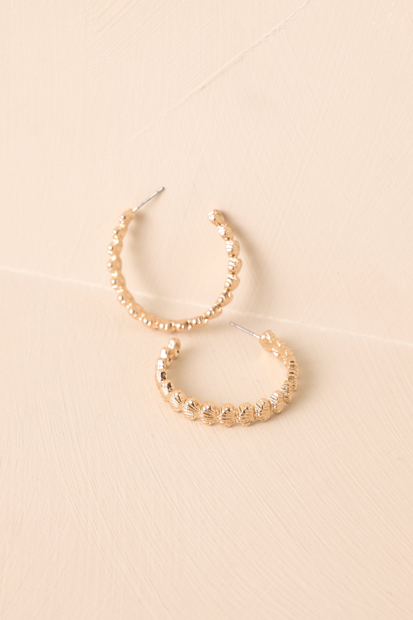 Let The Tide Take It Gold Textured Seashell Hoop Earrings