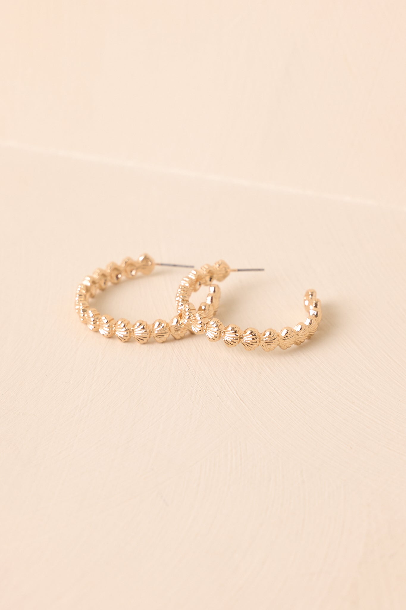 Let The Tide Take It Gold Textured Seashell Hoop Earrings