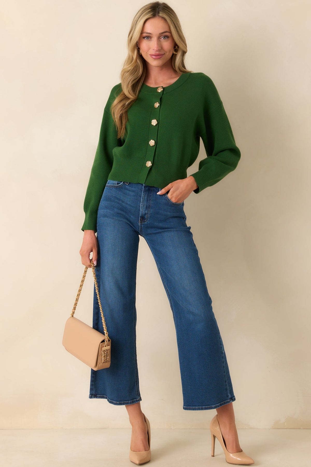 Kind Of Comforting Hunter Green Button Front Long Sleeve Cardigan